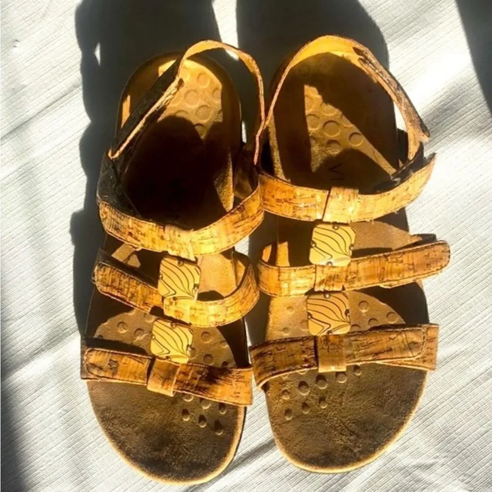 Vionic Strappy Comfort Leather Cork Sandals